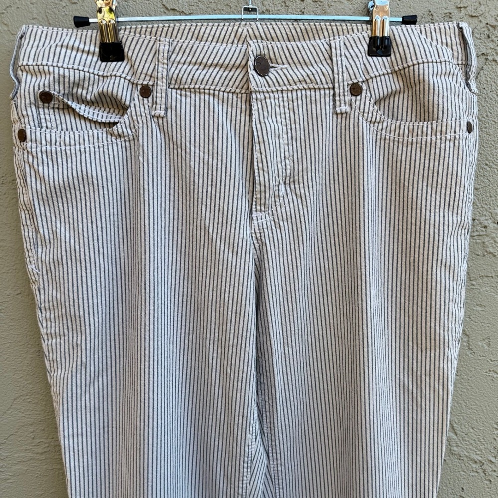 Pure Color Womens Navy White Striped Flare Jeans SZ 30 Nautical Minimalist - Picture 3 of 9